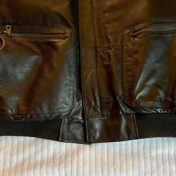 Men's Size Large Retro Snap On Full Zip Dk Brown Leather Bomber Jacket  #8640091 - Picture 3 of 11